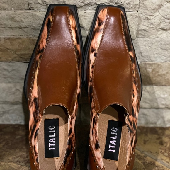 Men’s iTALIC Brown Cheetah Print Dress Shoes 9 - Picture 2 of 5